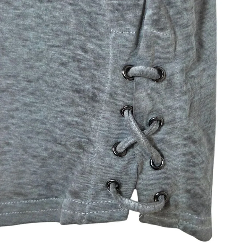 Wild Kiss Gray Vintage Rock & Roll Leopard Skull Graphic Tee Lace-Up Side Med - Picture 5 of 7